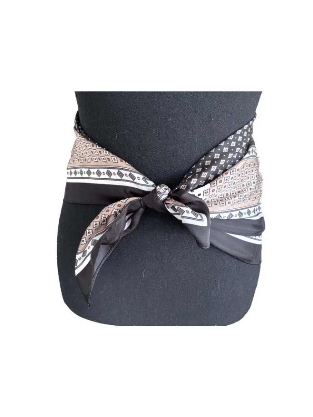 Elan 36” Square Scarf Geometric Silky Handkerchief Black Brown Cream NEW
